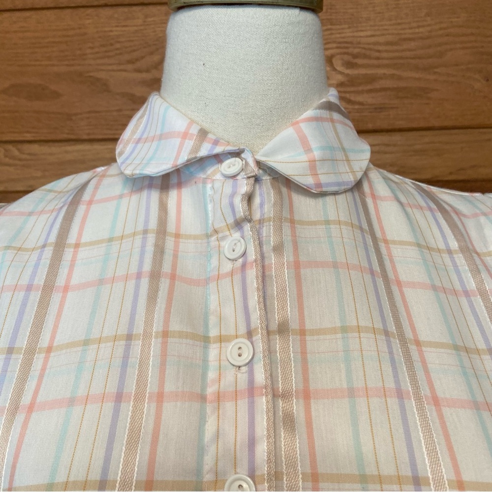 Vintage 1980s pink plaid puff sleeve dress - Picture 3 of 6
